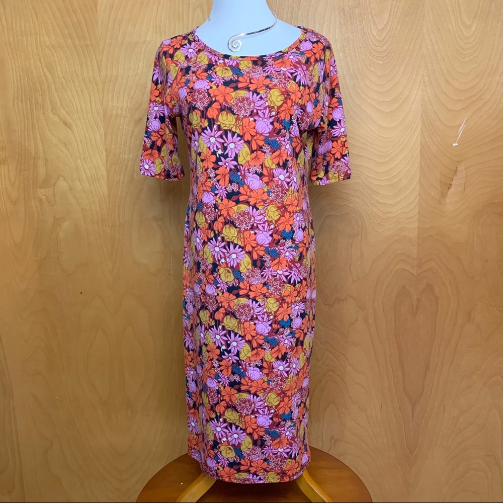 LulaRoe Multicolor Floral Julia Dress Size L 12 14